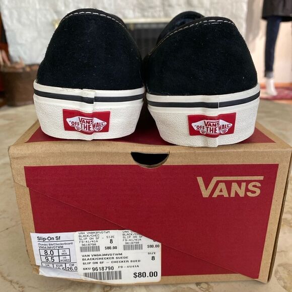 NWT Vans Black Suede Slip On Sneakers Ultra Cush Insole - Picture 4 of 5
